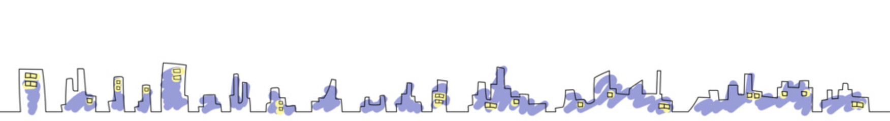 線画のシンプルな都市　横長