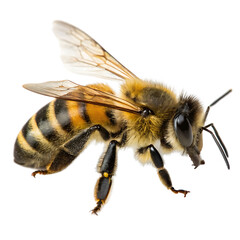 A whole single honeybee isolated on a transparent background