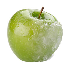 A whole single ice apple fruit isolated on a transparent background
