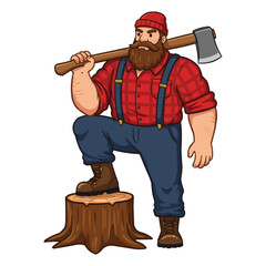 Lumberjack with Axe on Stump