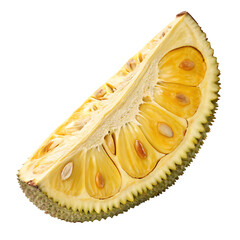 A whole single jackfruit slice isolated on a transparent background