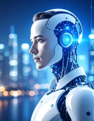 Futuristic robot head and torso profile