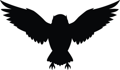 Obraz premium Silhouette of Owl with Wings Spread Detailed on White Background