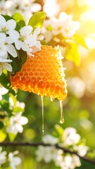 Honeycomb drips from blossoms