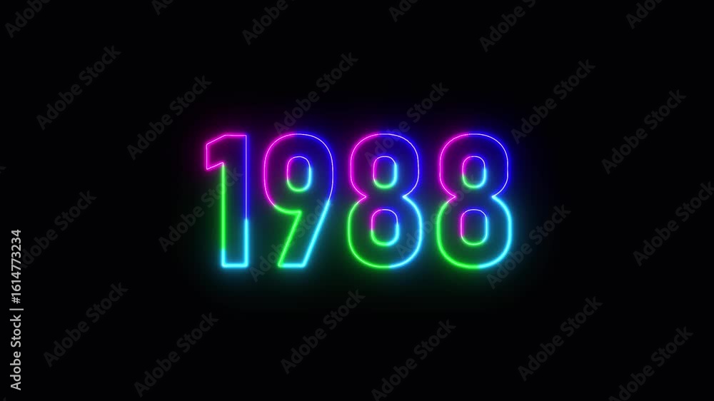 Aufkleber 1988 neon line text. abstract 1988 neon text animation ,for neon color glowing neon number text back