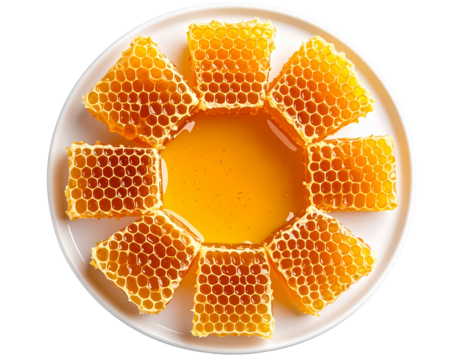 Top-Down View of Round Honeycomb Stack with Honey Pooling, Isolated