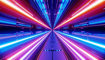 Futuristic tunnel with vibrant light trails