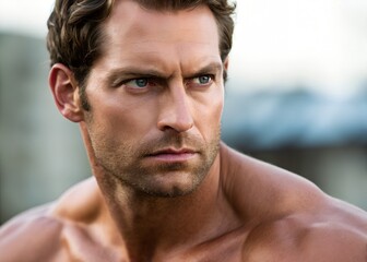 Obraz premium Close-up portrait of a muscular man.