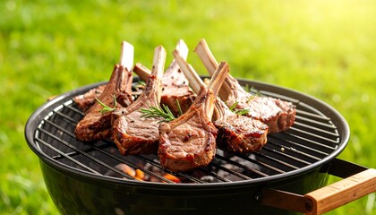 Grilled lamb chops on a barbecue