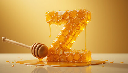 Honey Letter S in Honeycomb Style with Wooden Dripper