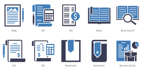 A set of 10 mix icons as blog, bill, book