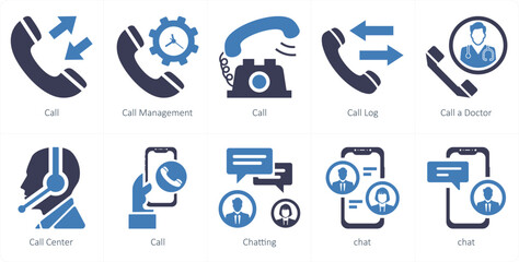 A set of 10 mix icons as call, call management, call log