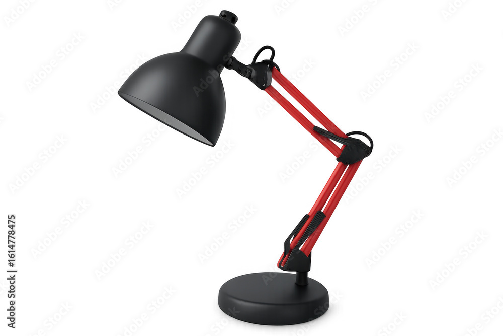 Poster black and red desk lamp illuminating with transparent background