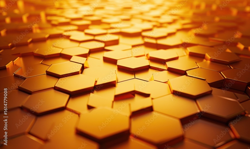 Poster abstract golden hexagon tile pattern background for technology or design