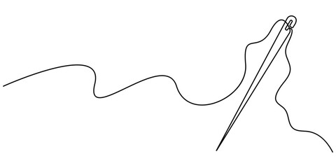 needle continuous one line drawing, Needle icon line continuous drawing vector. One line Needle icon vector background. Sewing needle icon. Continuous outline of a Sewing needle icon, Continuous Line.