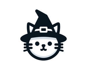 Halloween Witch Cat Icon with Cute Design Elements