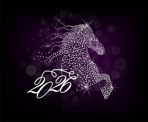 Horse Year 2026 New Year's Card Template , hand drawn. Not AI, Vector illustration