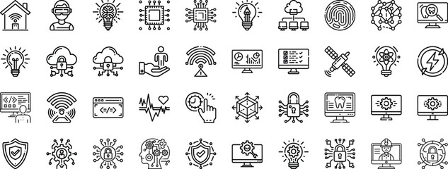 Fototapeta premium Modern Technology and Digital Concepts Line Icons