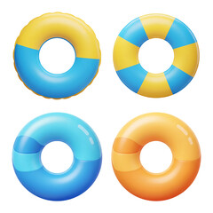 3D cartoon colorful inflatable swim rings set isolated on transparent background, PNG file add