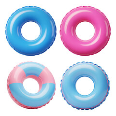 3D cartoon colorful inflatable swim rings set isolated on transparent background, PNG file add