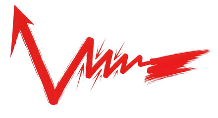 Red abstract arrow graph with sound wave effect isolated on transparent background,Png