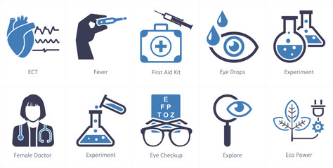 A set of 10 mix icons as ect, fever, first aid kit