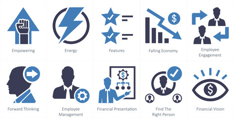 A set of 10 mix icons as empowering, energy, features