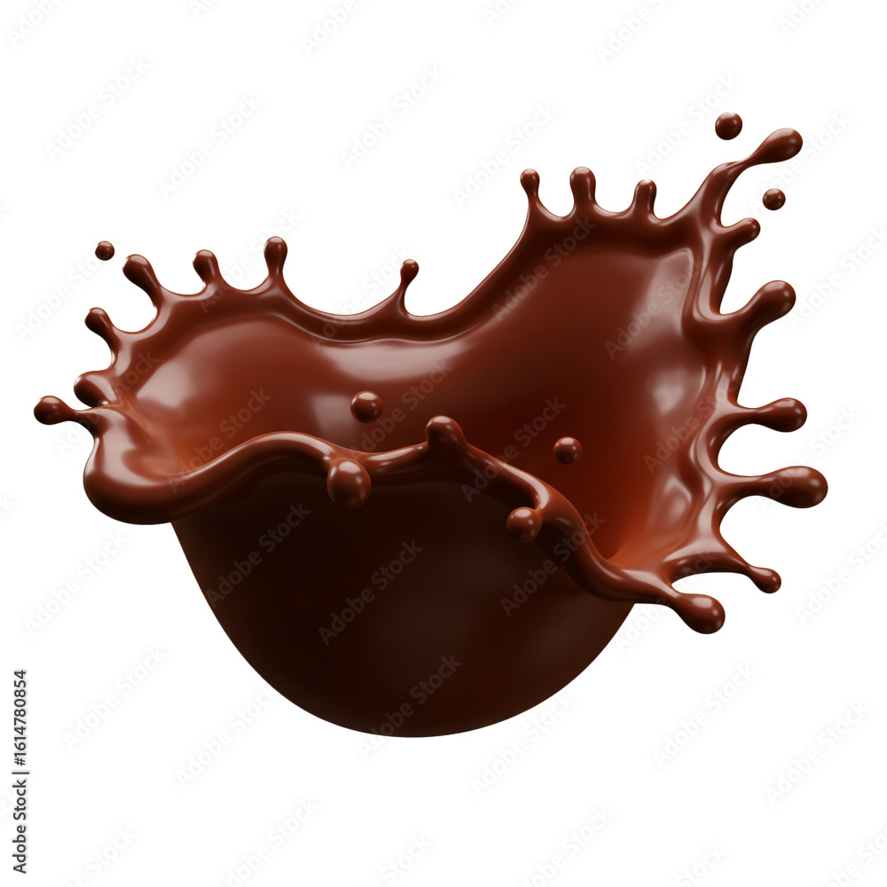 Poster a rich and glossy brown liquid splashes dynamically, creating an appetizing and smooth wave of delic