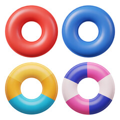 3D cartoon colorful inflatable swim rings set isolated on transparent background, PNG file add