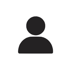 Silhouette of a simple person icon with a circular head and rounded shoulders in black color scheme