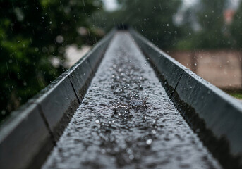 closeup shot of gutter filled with rainwater