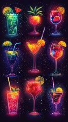 Neon lights cocktail drinks