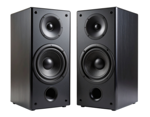 High-End Dual Tower Speakers Front View, Modern Home Audio Setup, Isolated on Transparent Background