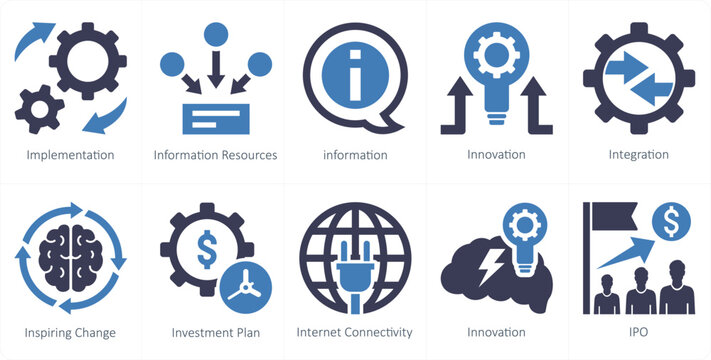 A set of 10 mix icons as implementation, information resources, information