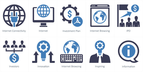 A set of 10 mix icons as internet connectivity, internet, investment plan
