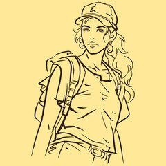 sketch of a girl in a hat vector for illustration card decoration