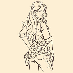 cowgirl in a dress posing with a pistol vector for illustration card decoration