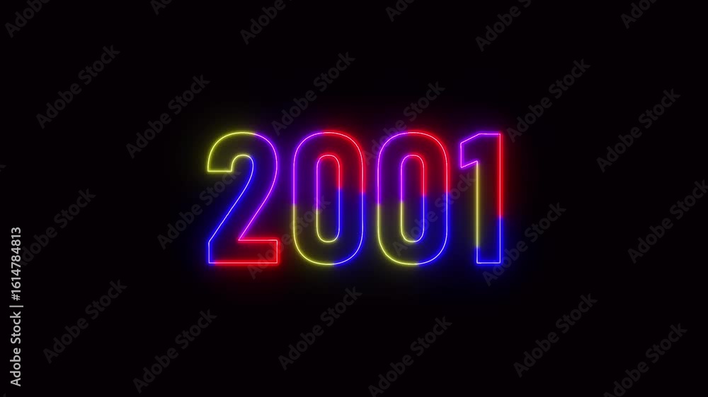 Aufkleber 2001 neon line text. abstract 2001 neon text animation ,for neon color glowing neon number text back