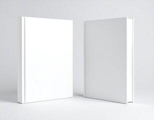 Two blank white books on a light gray background