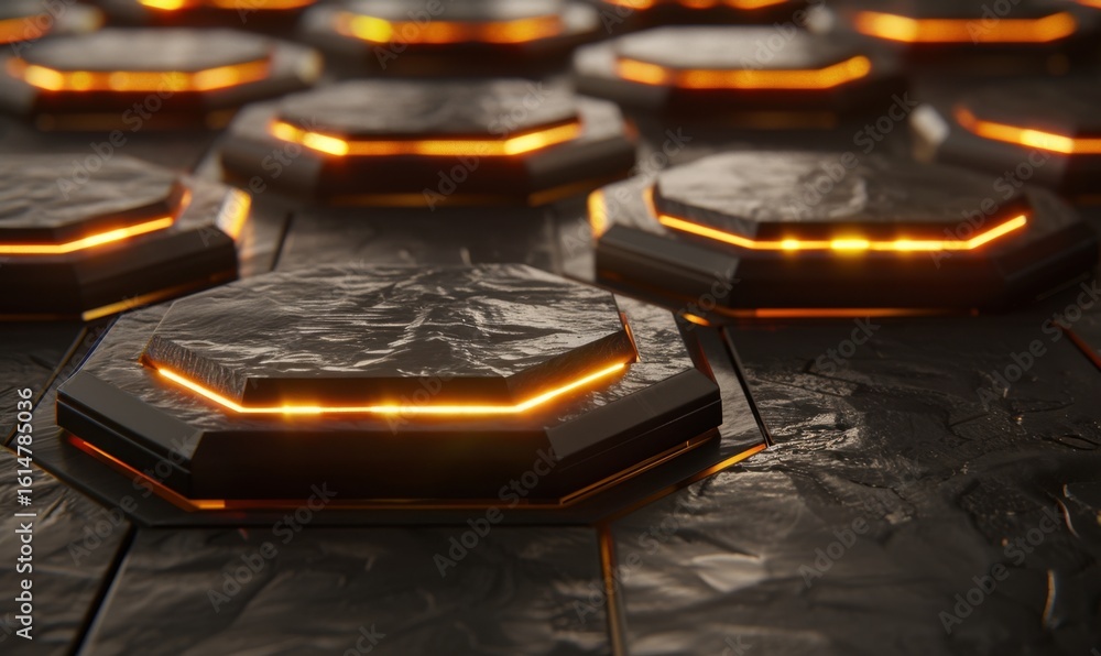 Poster abstract hexagon platform background with glowing edges for technology concepts