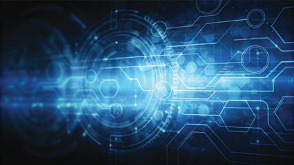 Close-up of a blue circuit board background with digital lines illustrating technology and network communication design