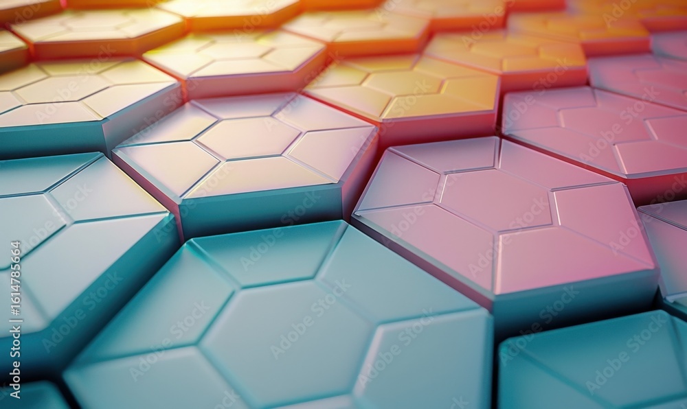 Poster abstract hexagon tile surface with colorful geometric patterns and shapes