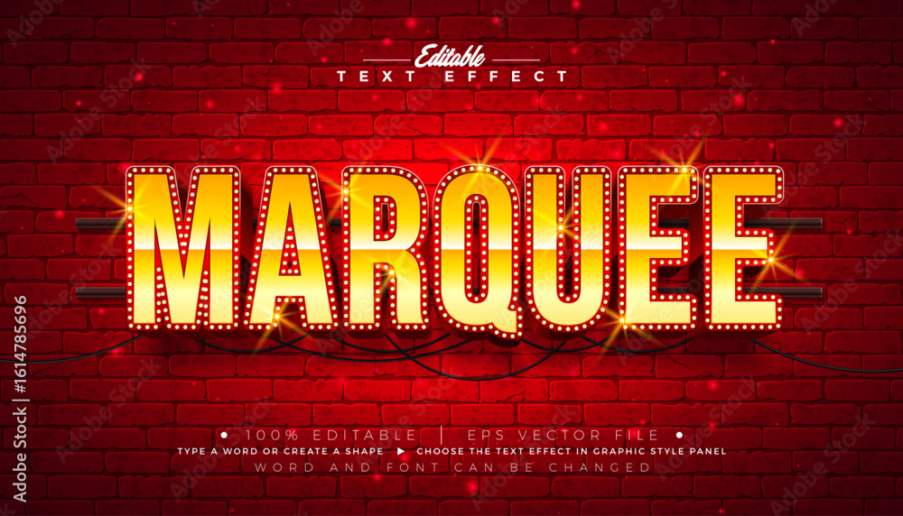 Fototapete marquee 3d text effect design editable and scalable vector graphic style effect with light bulb fram