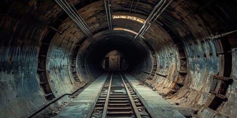 Obraz premium Exploring the Abandoned Subway Tunnel: A Journey into Darkness