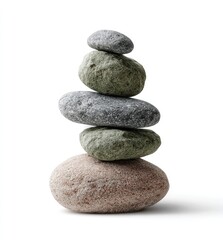 Stacked stones, various colors and sizes, isolated on white