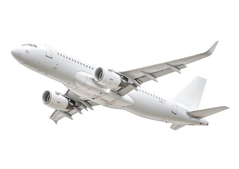 Obraz premium A white airplane flying, isolated on a transparent background