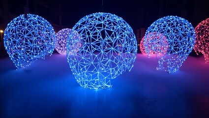 Geometric Spheres Illuminated With Blue And Pink Lights
