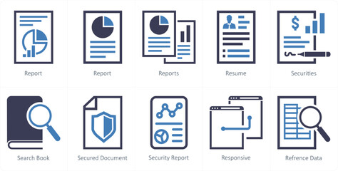 A set of 10 mix icons as report, resume, securities