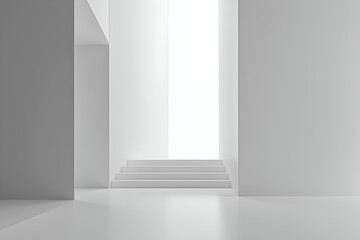 Fototapeta premium Minimalist White Interior with Stairs Leading to a Bright Light