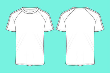 Men's Short Sleeve Raglan Activewear T-Shirt Fashion Flat Sketch Technical CAD Drawing Template.